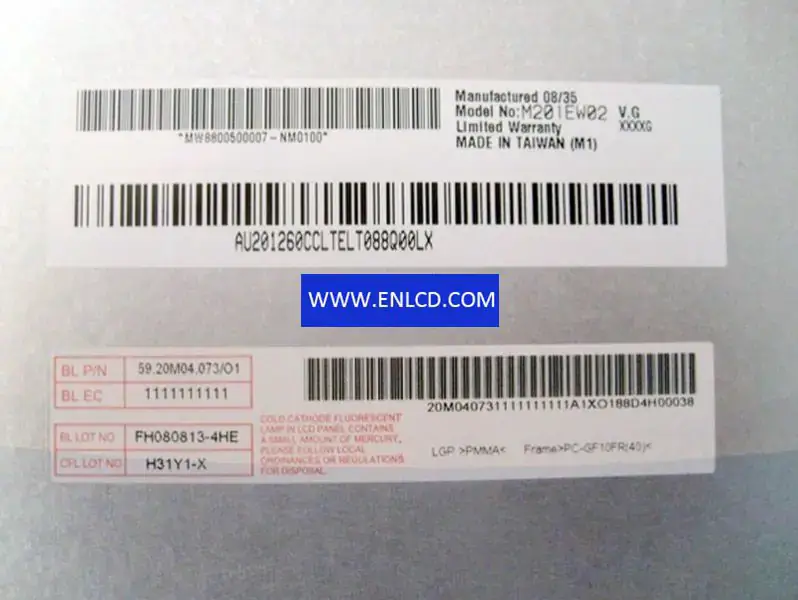 AUO M201EW02 VG LCD panel for Desktop Monitor