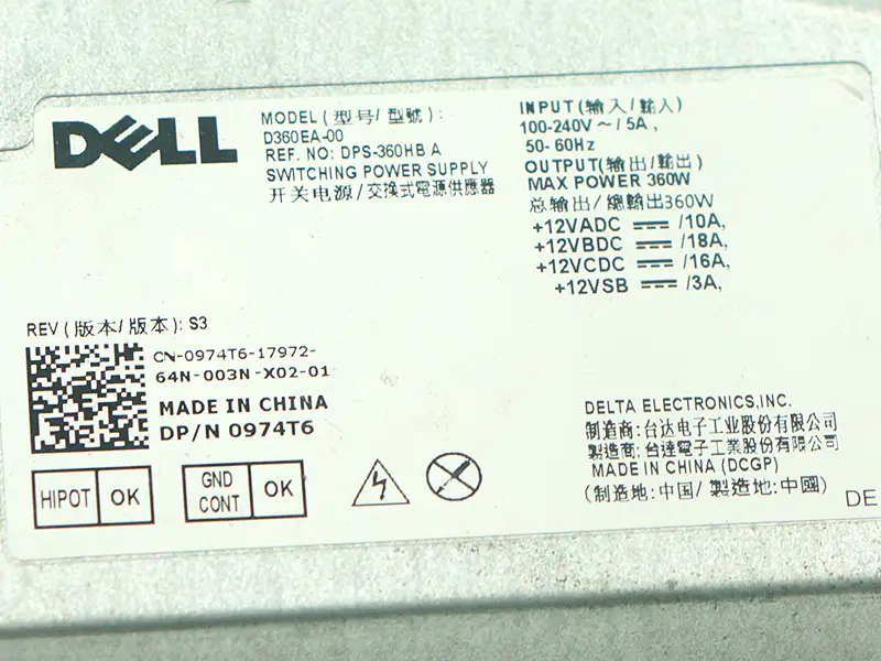 Dell Precision 5720 Workstation AIO Power Supply D360EA-00 974T6 360W