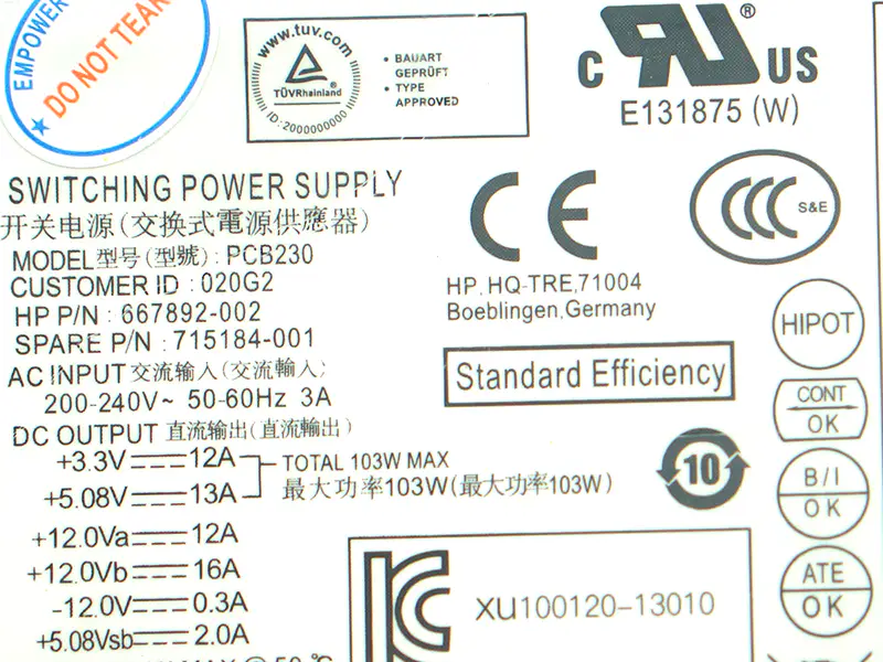 HP D13-180P1A D14-180P1A D16-180P1A DPS-180AB-16 B PCE018 PCB230 PCD009 Stromversorgung