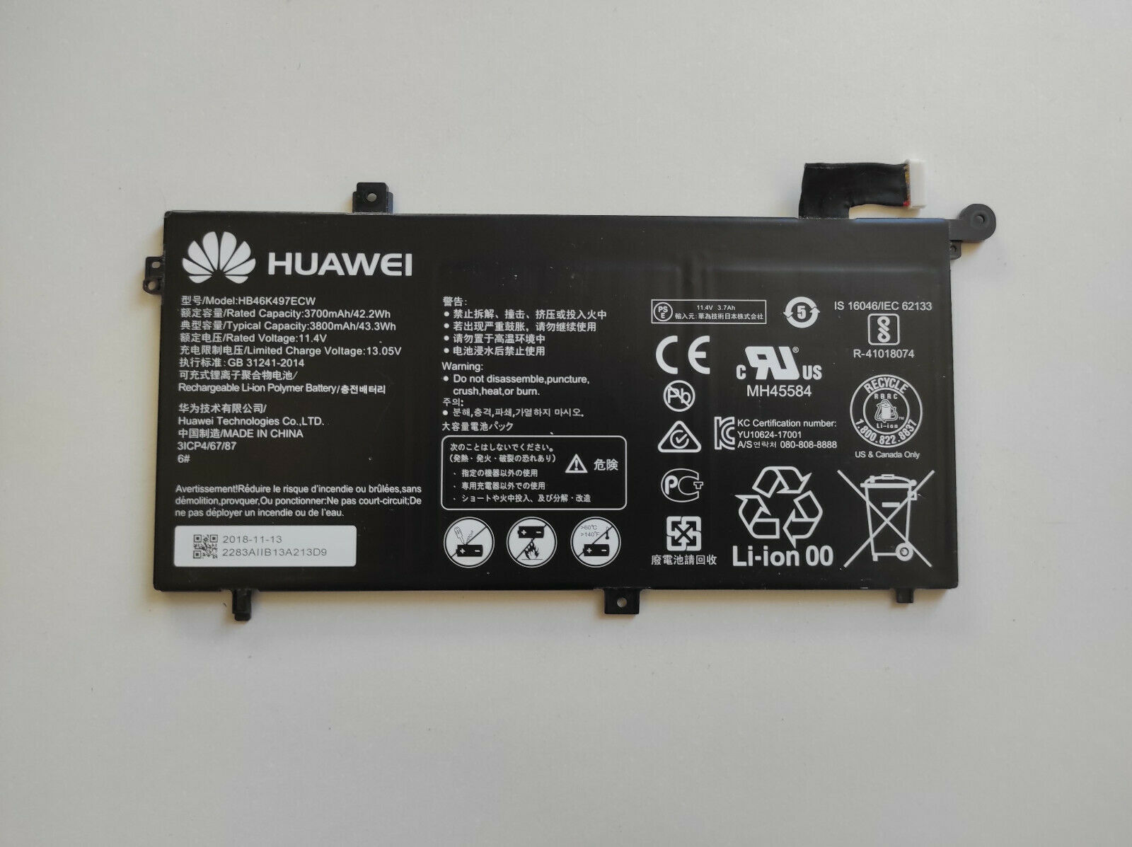 Original Batterie Huawei MateBook D 2018(i5-8250U/8G/256G/2G) 42.2Wh [HB46K497ECW-8]
